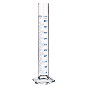 Simax Measuring Cylinder with Hex Base and Spout, Tall Form, Class A, 10mL, 15.5x135(H) mm, Blue Stain Grad, Boro Glass, European, Each Each