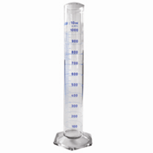 Simax Measuring Cylinder with Hex Base and Spout, Tall Form, Class A, 10mL, 15.5x135(H) mm, Blue Stain Grad, Boro Glass, European, Each Each