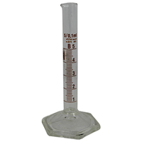 Simax Measuring Cylinder with Hex Base and Spout, Tall Form, Class B, 5mL, 12.9x115(H)mm, Amber Stain Grad, Boro Glass, European, Each