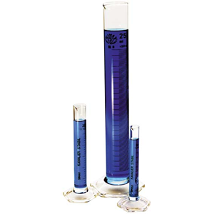 Simax Measuring Cylinder with Hex Base and Spout, Tall Form, Class B, 5mL, 12.9x115(H)mm, Amber Stain Grad, Boro Glass, European, Each