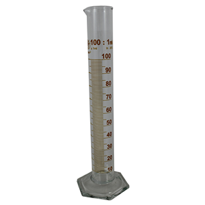Simax Measuring Cylinder with Hex Base and Spout, Tall Form, Class B, 5mL, 12.9x115(H)mm, Amber Stain Grad, Boro Glass, European, Each