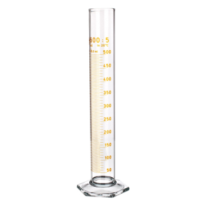 Simax Measuring Cylinder with Hex Base and Spout, Tall Form, Class A, 10mL, 15.5x135(H) mm, Blue Stain Grad, Boro Glass, European, Each Each