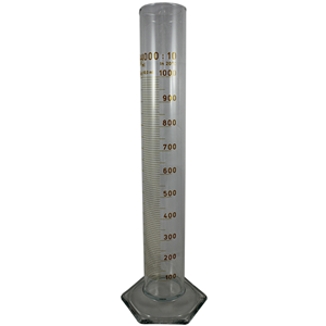 Simax Measuring Cylinder with Hex Base and Spout, Tall Form, Class A, 10mL, 15.5x135(H) mm, Blue Stain Grad, Boro Glass, European, Each Each