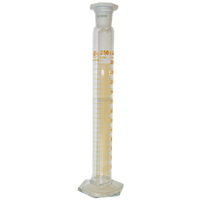 Measuring Mixing Cylinder w/ Hexagonal Base and Plastic Stopper, Class A, 250mL, SJ 24/29, Brown Stain Grad, Boro Glass, European, Each