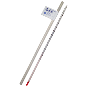 Livingstone Laboratory Thermometer, Red Spirit, 0 to 150degC, 1.0deg Division, 76mm Immersion, 300mm Length, Each Each