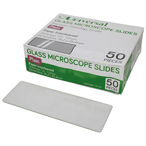 Universal Premium Pathology Grade Microscope Glass Slide, Plain, Paper Interleaved, Thickness 1.0-1.2mm, 76.2 x 25.4mm, 50/Pack Pack