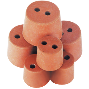 Rubber Stopper, Two Holes, 16mm Base x 21mm Top x 20mm Height, 10/Pack Pack