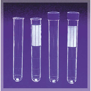 Aptaca Cylindrical Test Tube with Cap and Label, 10ml, 16mm Diameter x 100mm, Graduated with Rim, Polystyrene, 250/Bag Bag