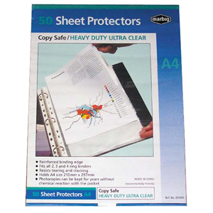 Marbig Sheet Protectors, A4, Heavy Duty, Clear, 50/Pack Pack