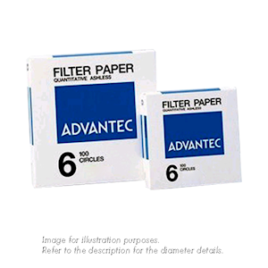 Advantec Filter Paper, Quantitative, No. 6, Ashless, Circles, Medium/Fine Speed, Diameter: 150mm, Retention: 2-10um, Thickness: 0.18mm, 100 Pieces/Pack Box