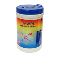 Liv-Wipe Antibacterial Alcohol Wipes, 70pct Isopropyl Alcohol Sanitiser, 21 x 14cm, 155/Recyclable Tub TUB
