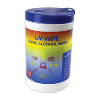 Liv-Wipe Antibacterial Alcohol Wipes, 70pct Isopropyl Alcohol Sanitiser, 42 x 14.5cm, Jumbo, 75/Recyclable Tub TUB