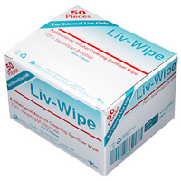 Liv-Wipe Antibacterial Alcohol Cleaning Sanitiser Wipe, 70 Percent Isopropyl Alcohol, 18.5 x 14cm, Prefolded, 50 Single Pouch/Box Box