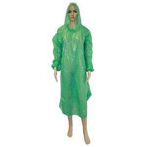 Livingstone Disposable Poncho, Recyclable LDPE, 80 x 125cm, Long Sleeves with Hood, No Hood Tie, Single Pack, Green, HACCP Certified, 100 Pieces/Carton Carton