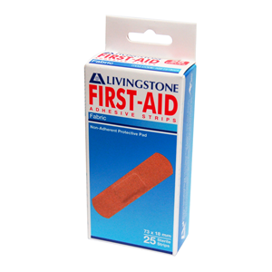 Livingstone Adhesive Fabric First Aid Strips with Pad, 73 x 18mm, Latex Free, Sterile, 25 Pieces/Box Box