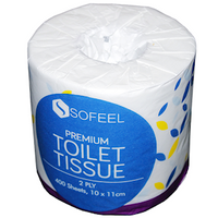 Sofeel Premium Toilet Tissues, 2-Ply, 11x10cm, 260 Sheets, Steam Treated, White, 48 Single Roll Paper Wrapped/Carton, NO PLASTIC Carton