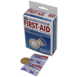Livingstone Adhesive Round Spot Plaster, 22.5mm, with Pad, Latex Free, 100 Pieces/Box Box