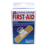 Livingstone Superior Adhesive Recyclable Plastic Strips, 72 x 19mm, Latex Free, 100 Pieces/Box Pack