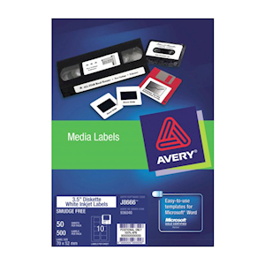 Avery Laser Label/Inkjet, J8666, 3.5 Inch Diskette, 70 x 52mm, 25/Pack Pack