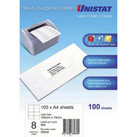 Avery Laser Labels/Inkjet, 8UP, A4, 100/Box Box
