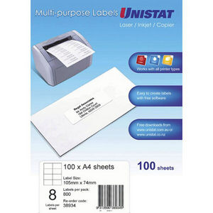 Avery Laser Labels/Inkjet, 8UP, A4, 100/Box Box