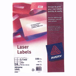 Avery Laser Address Labels, L7160, 21UP, 63.5 x 38.1mm, White, 100 Sheets /Pack Box
