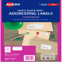 Avery Laser Address Labels, L7651-25, 65UP, 38.1 x 21.2mm, White, 25 Sheets/Pack Pack