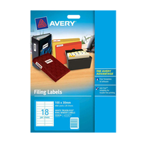 Avery Laser Filling Labels, L7172, 18UP, 100 x 30mm, White, 25/Box Pack