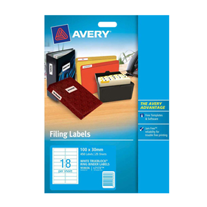 Avery Laser Filling Labels, L7172, 18UP, 100 x 30mm, White, 25/Box Pack