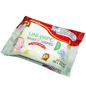 UNI-Wipe Baby Wipes, Natural Scent, Perfume-Free, 20 x 18cm, 20 Wipes in Resealable Soft Pack Pack