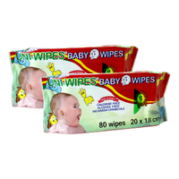 UNI-Wipe Baby Wipes, Natural Scent, Perfume-Free, 20 x 18cm, 20 Wipes in Resealable Soft Pack Pack