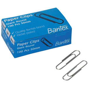 Bantex Paper Clips, Boat-Shaped, 33mm, Nickel, 100/Box Box