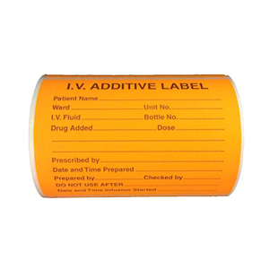 Baxter Additive Intravenous IV Labels 10.2cm x 7.6cm, Flourescent Orange, 250/Roll Roll