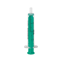 B. Braun Injekt® Two-Piece Standard Syringes, 2mL, Luer Slip, Eccentric, PP Barrel and PE Green Plunger, No Rubber Gasket, Sterile, 100 Pieces/Box