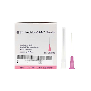 BD Hypodermic Needle, 18 Gauge x 1.5 Inches, Precision Glide, Pink, 100 Pieces/Box Box