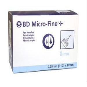 BD Microfine Pen Needle, 31 Gauge x 0.30 Inch, 8mm, 100/Box Box