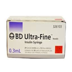 BD Ultra-Fine Insulin Syringes, 0.3ml, with Needle 29 Gauge x 0.5 Inch, 12.7mm, Sterile, 100 Pieces/Box Box