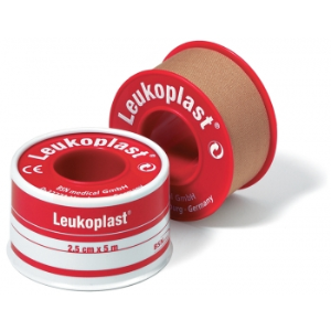 Leukoplast Adhesive Plaster Waterproof Zinc Oxide Tape, Width: 12.5mm x Length: 5m, Blue Spool, Colour: White, Each Roll