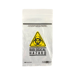 Livingstone Biohazard Specimen Bag, 16 x 25.5cm, Clear, 3-Ply, 2 Compartments, 2-Ply 45 Microns, 1-Ply 32 Microns, 2000 / Carton
