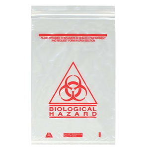 Biohazard Specimen Bag, 4-Ply, 2 Compartments, 50 Microns, Loose Each