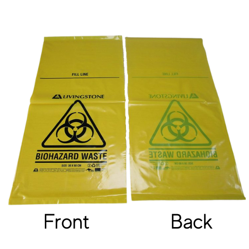 Livingstone Biohazard Autoclavable Waste Bag, 27 x 63cm, 20L, 50 Microns, Opened Diameter: 20cm, Polypropylene, Clear, 500/Carton Carton