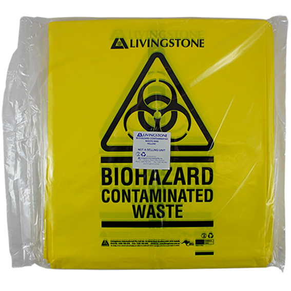 Livingstone Biohazard Autoclavable Waste Bag, 27 x 63cm, 20L, 50 Microns, Opened Diameter: 20cm, Polypropylene, Clear, 500/Carton Carton
