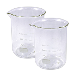 Lincon Beaker, 25ml, Low Form, Graduated with Spout, Borosilicate 3.3 Glass, 20 Pieces/Box