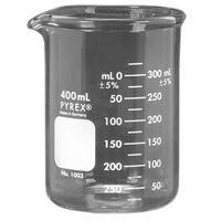 Pyrex Beaker, 400ml, Low Form, Graduated with Spout, Borosilicate Glass, Class A, Each