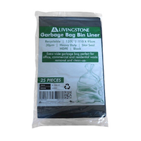Livingstone Garbage Bag Bin Liner, Recyclable, 120 Litres, 110 x 95cm, 25 Microns, Heavy Duty, HDPE, Star Seal, Black, 25/Pack Pack