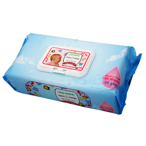 Uni-Wipe Baby Wipes Unscented, 22x20cm, 50 GSM Thick, Alcohol-Free, 80 Wipes in Soft Pack with Hard Secure Lid Pack