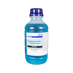 Baxter Chlorhexidine Acetate Aqueous 0.05 Percent w/v, 500ml in Steripour Recyclable Plastic Bottle, Each Piece