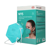 BYD Care N95 Face Mask Respirator, Flat Fold, NIOSH Approved, Double Headband, Non-Sterile, Turquoise/Blue, 25 Pieces/Box Box