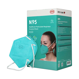 BYD Care N95 Face Mask Respirator, Flat Fold, NIOSH Approved, Double Headband, Non-Sterile, Turquoise/Blue, 25 Pieces/Box Box