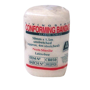 Livingstone Conforming Bandage with Clip, 25mm x 4 Metres Stretched Length (1.5 Metres Unstretched), 12/Pack Pack